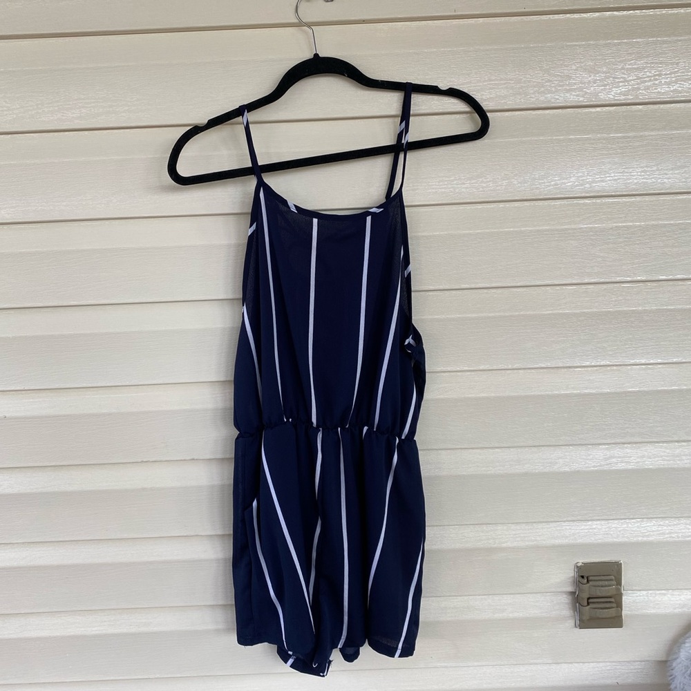 Navy and White Striped Sheer Romper Size M